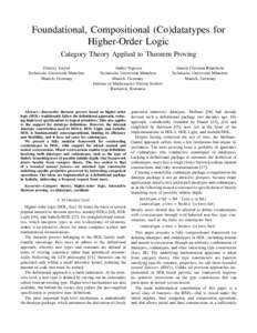 Foundational, Compositional (Co)datatypes for Higher-Order Logic Category Theory Applied to Theorem Proving Dmitriy Traytel Technische Universität München Munich, Germany