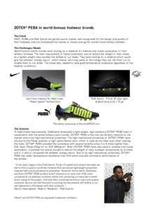 ZOTEK® PEBA in world-famous footwear brands The Client NIKE, PUMA and Pelé Sports are global sports brands, well-recognized for the design and quality of their footwear, and are considered the brands of choice among th