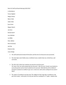 Notes for Staff and Board Meeting[removed]In Attendance: Teresa England Megan Borjian Nancy Tacke Helen Fisher
