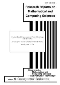 ISSN[removed]Research Reports on Mathematical and Computing Sciences