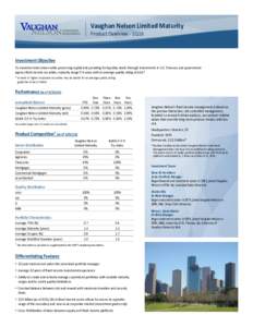 Vaughan Nelson Limited Maturity Product Overview - 1Q16 Investment Objective To maximize total return while preserving capital and providing for liquidity needs through investments in U.S. Treasury and government agency 