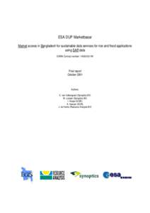 ESA DUP Marketbasar Market access in Bangladesh for sustainable data services for rice and flood applications using SAR data ESRIN Contract number: I-IW  Final report