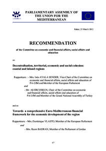 PARLIAMENTARY ASSEMBLY OF THE UNION FOR THE MEDITERRANEAN Rabat, 25 March[removed]RECOMMENDATION