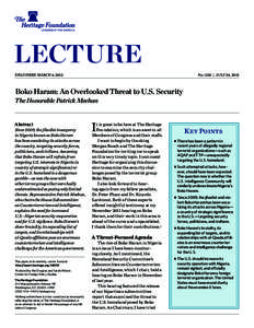 LECTURE DELIVERED MARCH 6, 2012 No. 1210 | JULY 24, 2012  Boko Haram: An Overlooked Threat to U.S. Security