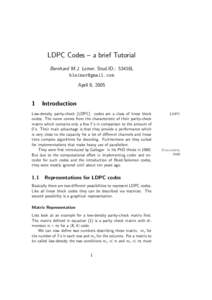 LDPC Codes – a brief Tutorial Bernhard M.J. Leiner, Stud.ID.: 53418L  April 8, 