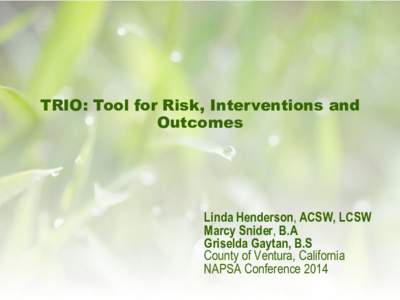 TRIO: Tool for Risk, Interventions and Outcomes Linda Henderson, ACSW, LCSW Marcy Snider, B.A Griselda Gaytan, B.S