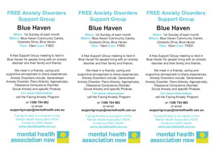 FREE Anxiety Disorders Support Group Blue Haven  FREE Anxiety Disorders