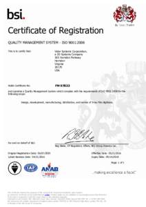 Certificate of Registration QUALITY MANAGEMENT SYSTEM - ISO 9001:2008 This is to certify that: Vidar Systems Corporation, a 3D Systems Company