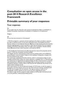 Consultation on open access in the post-2014 Research Excellence Framework Printable summary of your responses Your responses 1a