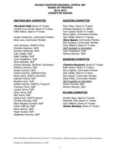 INLAND COUNTIES REGIONAL CENTER, INC BOARD OF TRUSTEESCOMMITTEE ROSTER ANOTHER WAY COMMITTEE