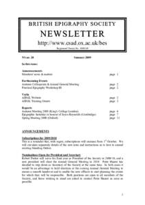 BRITISH EPIGRAPHY SOCIETY  NEWSLETTER http://www.csad.ox.ac.uk/bes Registered Charity No