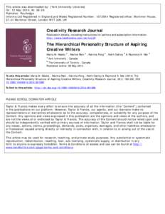 This article was downloaded by: [York University Libraries] On: 12 May 2014, At: 06:26 Publisher: Routledge Informa Ltd Registered in England and Wales Registered Number: Registered office: Mortimer House, 37-41 