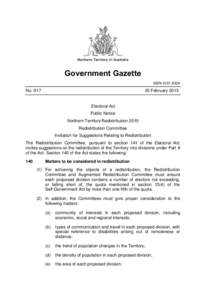 Northern Territory of Australia  Government Gazette ISSN-0157-833X  No. S17