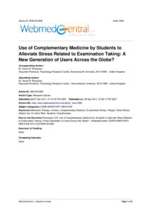 Article ID: WMC001858Use of Complementary Medicine by Students to Alleviate Stress Related to Examination Taking: A