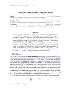 JMLR: Workshop and Conference Proceedings vol 35:1–20, 2014  Compressed Counting Meets Compressed Sensing Ping Li  PINGLI @ STAT. RUTGERS . EDU