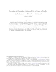 Counting and Sampling Minimum Cuts in Genus g Graphs Erin W. Chambers∗ Kyle Fox†  Amir Nayyeri‡