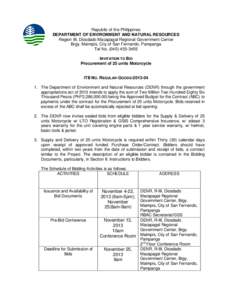 Republic of the Philippines DEPARTMENT OF ENVIRONMENT AND NATURAL RESOURCES Region III, Diosdado Macapagal Regional Government Center Brgy. Maimpis, City of San Fernando, Pampanga Tel NoINVITATION TO BID