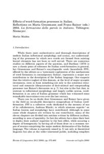 Effects of word-formation processes in Italian. Reflections on Maria Grossmann and Franz Rainer (edsLa formazione delle parole in italiano. Tübingen: Niemeyer. Martin Maiden