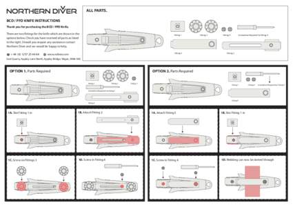 ALL PARTS. BCD / PFD KNIFE INSTRUCTIONS Thank you for purchasing the BCD / PFD Knife. There are two fittings for the knife which are shown in the options below. Check you have received all parts as listed to the right. S