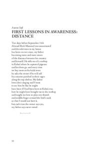 Auesta Safi  FIRST LESSONS IN AWARENESS: DISTANCE  Two days before September 11th