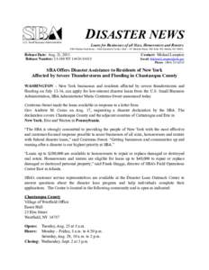 `0  DISASTER NEWS Loans for Businesses of all Sizes, Homeowners and Renters  SBA Disaster Assistance – Field Operations Center- East – 101 Marietta Street, NW, Suite 700, Atlanta, GA 30303