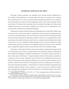 Introductory comments by the author∗ This paper, certainly unorthodox, was submitted to the Canadian Journal of Mathematics at the invitation of Paulo Ribenboim, an associate editor at the time, but accepted only on co