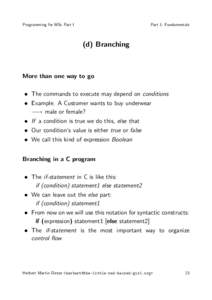 Programming for MSc Part I  Part 1: Fundamentals (d) Branching