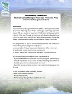 Environmentally Sensitive Area:  Nariva Swamp Managed Resource Protected Area Environmental Management Authority  Introduction