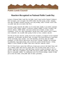Ranchers Recognized on National Public Lands Day In honor of National Public Lands Day, the Public Lands Council and the National Cattlemen’s Beef Association want to recognize the 22,000 ranchers that hold grazing per
