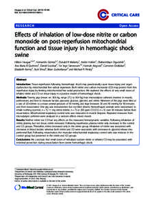 Effects of inhalation of low-dose nitrite or carbon monoxide on post-reperfusion mitochondrial function and tissue injury in hemorrhagic shock swine