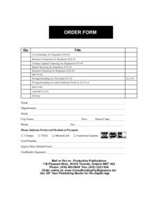 ORDER FORM  Qty Title Crowdfunding for Beginners $24.95