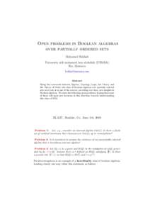 Open problems in Boolean algebras over partially ordered sets Mohamed Bekkali University sidi mohamed ben abdullah (USMBA) Fez, Morocco 