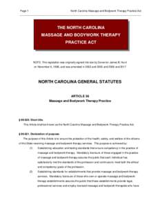 Page 1  North Carolina Massage and Bodywork Therapy Practice Act ______________________________________________________________________________________