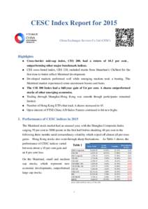 CESC Index Report for 2015 China Exchanges Services Co Ltd (CESC) Highlights 