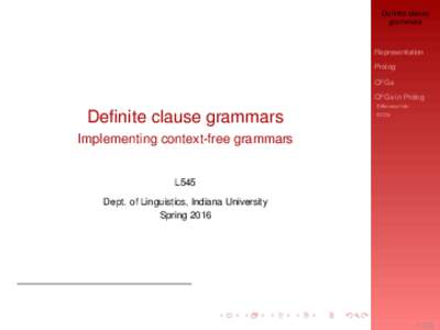 Definite clause grammars Representation Prolog CFGs