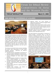 Forum for Ethical Review Committees in Asia and the Western Pacific FERCAP NEWSLETTER  March 31, 2009