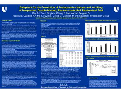 Rolapitant for the Prevention of Postoperative Nausea and Vomiting A Prospective, Double-blinded, Placebo-controlled Randomized Trial Gan TJ, Gu J, Singla N, Chung F, Pearman M, Bergese S, Habib AS, Candiotti KA, Mo Y, H
