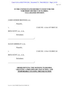 Case 4:14-cvRH-CAS Document 74 FiledPage 1 of 33 Page 1 of 33 IN THE UNITED STATES DISTRICT COURT FOR THE NORTHERN DISTRICT OF FLORIDA TALLAHASSEE DIVISION