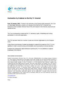 PR[removed]Declaration by Eutelsat on the Roj TV channel
