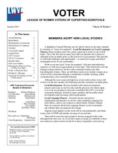 VOTER LEAGUE OF WOMEN VOTERS OF CUPERTINO-SUNNYVALE Volume 43 Number 1 Summer 2015