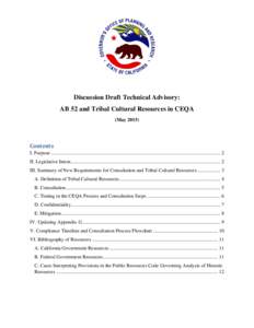 Discussion Draft Technical Advisory: AB 52 and Tribal Cultural Resources in CEQA (MayContents I. Purpose ............................................................................................................