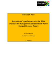 Research Note  South Africa’s performance in the 2014 Institute for Management Development World Competitiveness Report