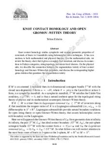 Proc. Int. Cong. of Math. – 2018 Rio de Janeiro, Vol–1084) KNOT CONTACT HOMOLOGY AND OPEN GROMOV–WITTEN THEORY Tobias Ekholm