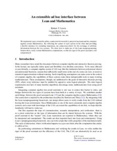 An extensible ad hoc interface between Lean and Mathematica Robert Y. Lewis Carnegie Mellon University Pittsburgh, PA, USA 