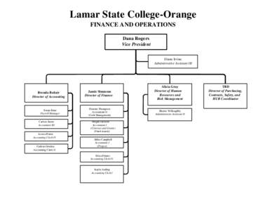 Lamar State College-Orange FINANCE AND OPERATIONS Dana Rogers Vice President Diane Irvine Administrative Assistant III