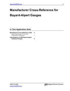 www.thinkSRS.com  1 Manufacturer Cross-Reference for Bayard-Alpert Gauges