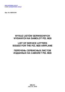 Wykaz Listów Serwisowych wydanych na Samolot PZL M28