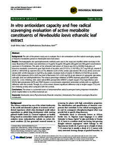 In vitro antioxidant capacity and free radical scavenging evaluation of active metabolite constituents of Newbouldia laevis ethanolic leaf extract