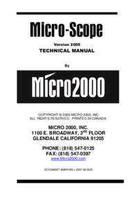 VersionTECHNICAL MANUAL By  COPYRIGHT © 2005 MICRO 2000, INC
