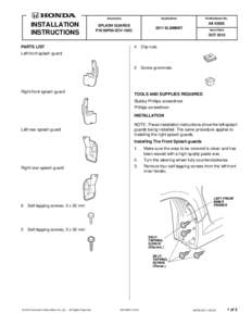 INSTALLATION INSTRUCTIONS PARTS LIST Accessory